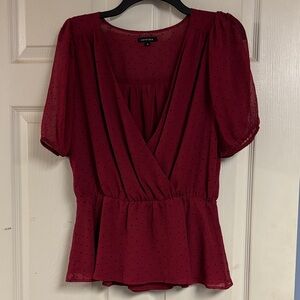 Elegant Deep Red Wrap Blouse